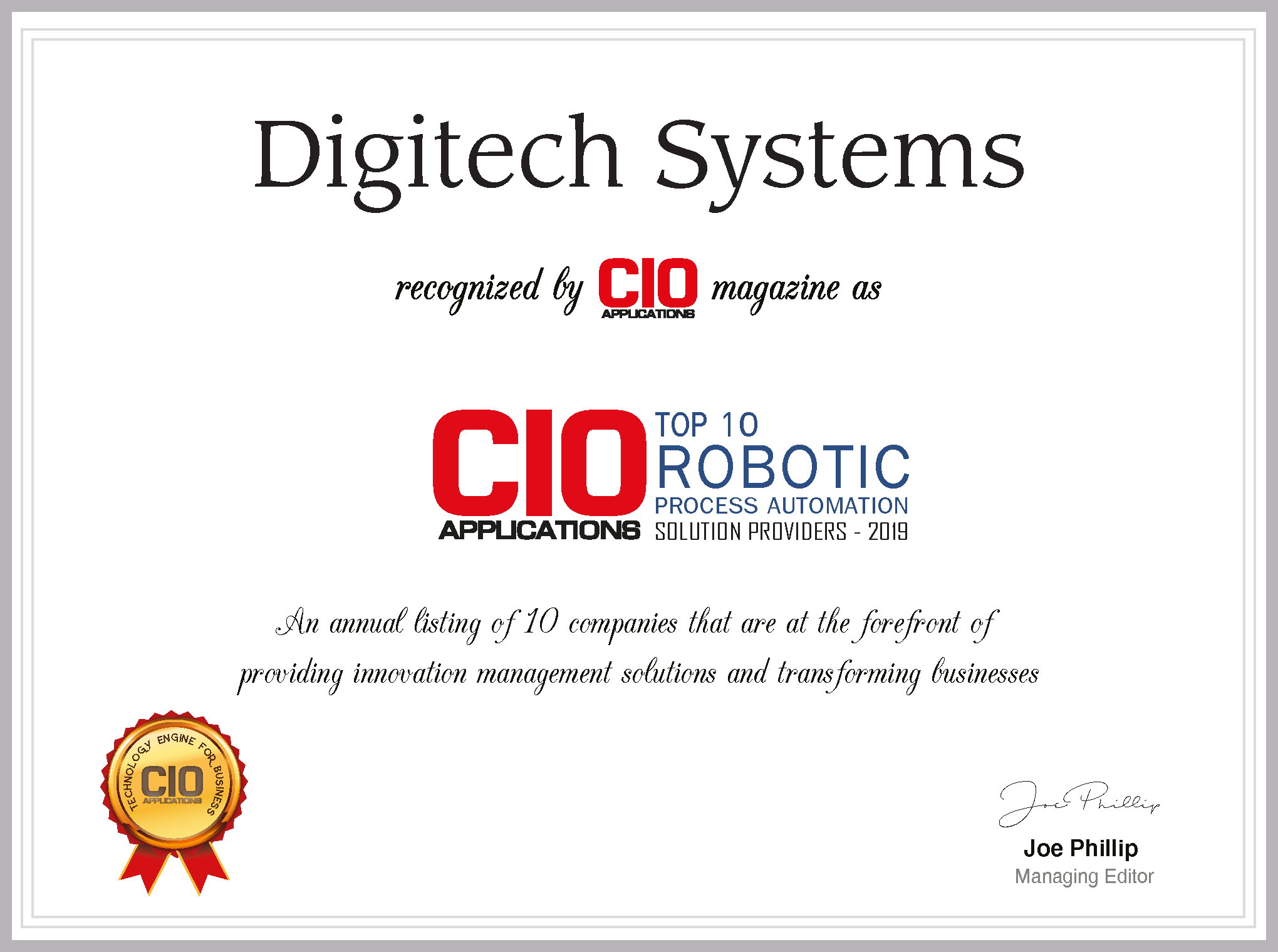 CIO Applications award logo